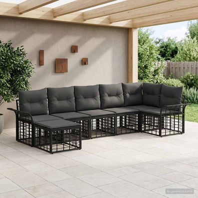 vidaXL Outdoor-Sofagarnitur 7 pcs Schwarz und Dunkelgrau Polyester