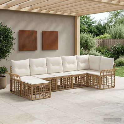 vidaXL Outdoor-Sofagarnitur 7 pcs Natürlich und Cremweiß Polyester