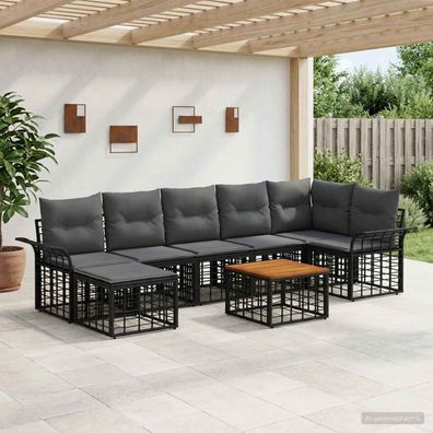 vidaXL Outdoor-Sofagarnitur 8 pcs Schwarz und Dunkelgrau Polyester