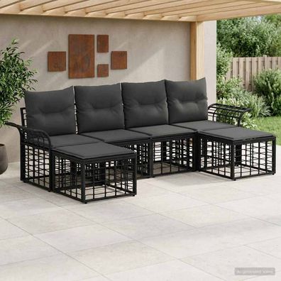 vidaXL Outdoor-Sofagarnitur 6 pcs Schwarz und Dunkelgrau Polyester