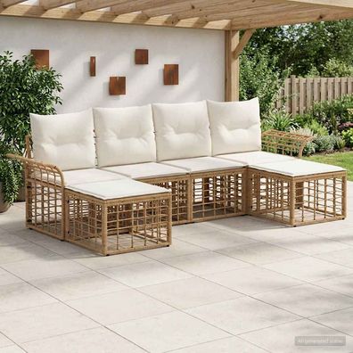 vidaXL Outdoor-Sofagarnitur 6 pcs Natürlich und Cremweiß Polyester
