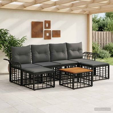vidaXL Outdoor-Sofagarnitur 7 pcs Schwarz und Dunkelgrau Polyester