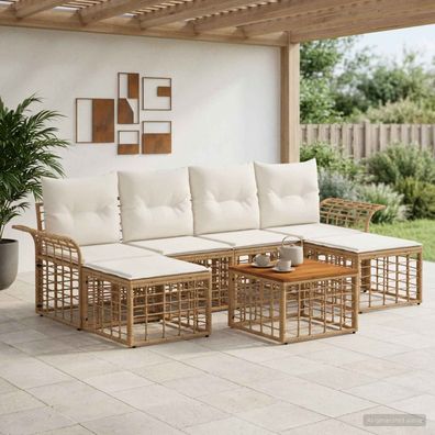 vidaXL Outdoor-Sofagarnitur 7 pcs Natürlich und Cremweiß Polyester