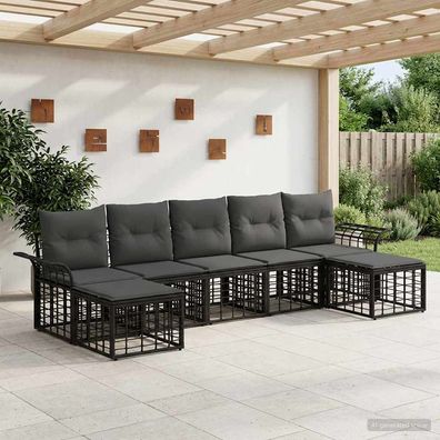 vidaXL Outdoor-Sofagarnitur 7 pcs Schwarz und Dunkelgrau Polyester