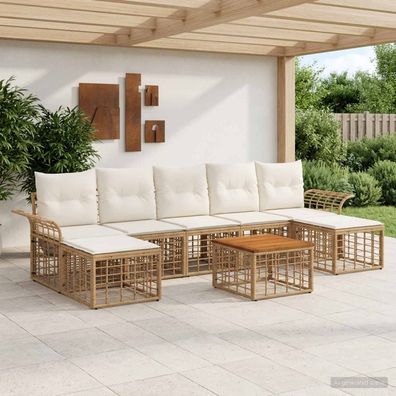 vidaXL Outdoor-Sofagarnitur 8 pcs Natürlich und Cremweiß Polyester