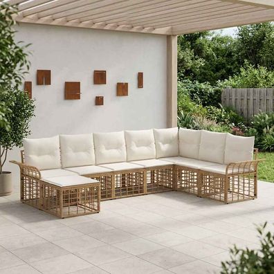vidaXL Outdoor-Sofagarnitur 8 pcs Natürlich und Cremweiß Polyester