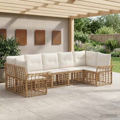 vidaXL Outdoor-Sofagarnitur 7 pcs Natürlich und Cremweiß Polyester