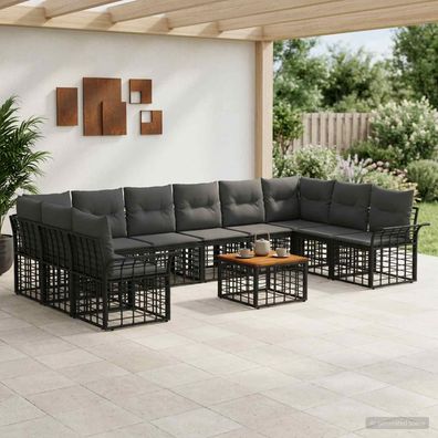 vidaXL Outdoor-Sofagarnitur 11 pcs Schwarz und Dunkelgrau Polyester