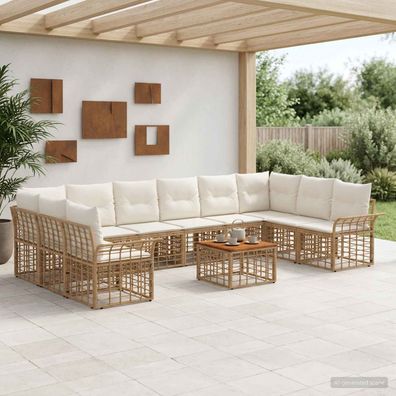 vidaXL Outdoor-Sofagarnitur 11 pcs Natürlich und Cremweiß Polyester