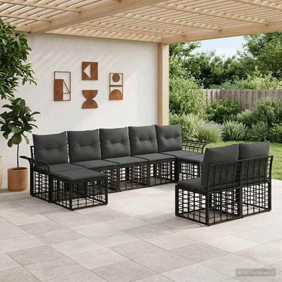 vidaXL Outdoor-Sofagarnitur 9 pcs Schwarz und Dunkelgrau Polyester