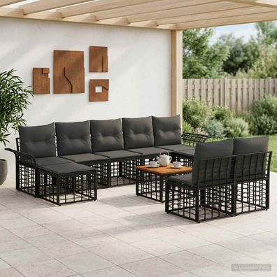 vidaXL Outdoor-Sofagarnitur 10 pcs Schwarz und Dunkelgrau Polyester
