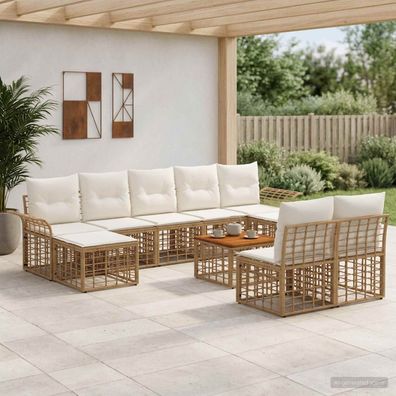vidaXL Outdoor-Sofagarnitur 10 pcs Natürlich und Cremweiß Polyester