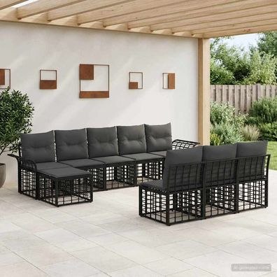 vidaXL Outdoor-Sofagarnitur 9 pcs Schwarz und Dunkelgrau Polyester