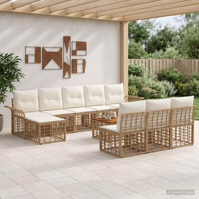 vidaXL Outdoor-Sofagarnitur 11 pcs Natürlich und Cremweiß Polyester
