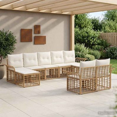 vidaXL Outdoor-Sofagarnitur 9 pcs Natürlich und Cremweiß Polyester