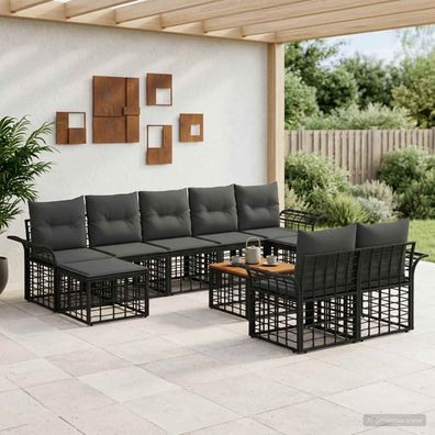 vidaXL Outdoor-Sofagarnitur 10 pcs Schwarz und Dunkelgrau Polyester