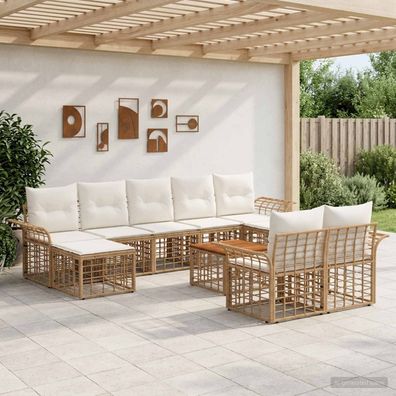 vidaXL Outdoor-Sofagarnitur 10 pcs Natürlich und Cremweiß Polyester