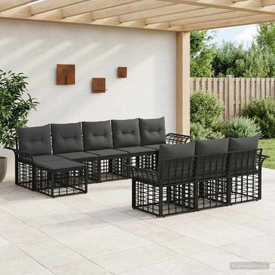 vidaXL Outdoor-Sofagarnitur 10 pcs Schwarz und Dunkelgrau Polyester