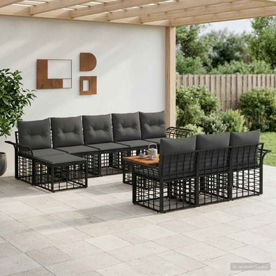 vidaXL Outdoor-Sofagarnitur 11 pcs Schwarz und Dunkelgrau Polyester