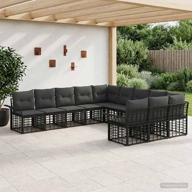 vidaXL Outdoor-Sofagarnitur 11 pcs Schwarz und Dunkelgrau Polyester