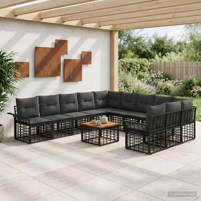 vidaXL Outdoor-Sofagarnitur 12 pcs Schwarz und Dunkelgrau Polyester