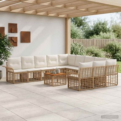 vidaXL Outdoor-Sofagarnitur 12 pcs Natürlich und Cremweiß Polyester