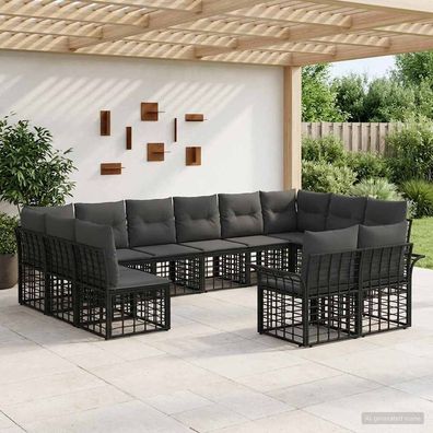 vidaXL Outdoor-Sofagarnitur 12 pcs Schwarz und Dunkelgrau Polyester