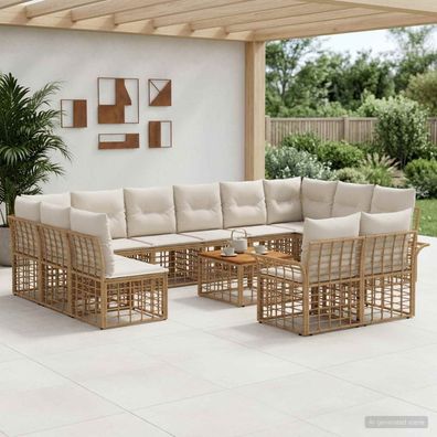 vidaXL Outdoor-Sofagarnitur 13 pcs Natürlich und Cremweiß Polyester