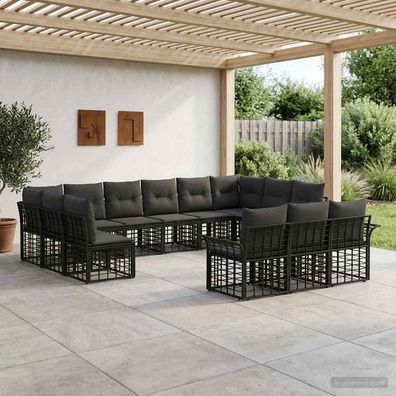 vidaXL Outdoor-Sofagarnitur 13 pcs Schwarz und Dunkelgrau Polyester