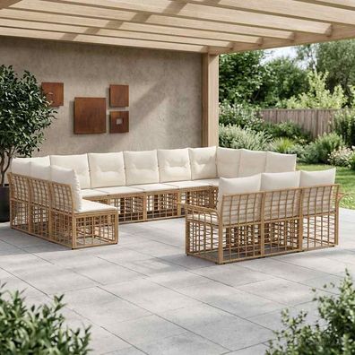 vidaXL Outdoor-Sofagarnitur 13 pcs Natürlich und Cremweiß Polyester