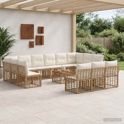 vidaXL Outdoor-Sofagarnitur 14 pcs Natürlich und Cremweiß Polyester