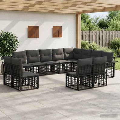vidaXL Outdoor-Sofagarnitur 12 pcs Schwarz und Dunkelgrau Polyester