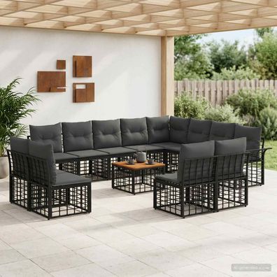 vidaXL Outdoor-Sofagarnitur 13 pcs Schwarz und Dunkelgrau Polyester