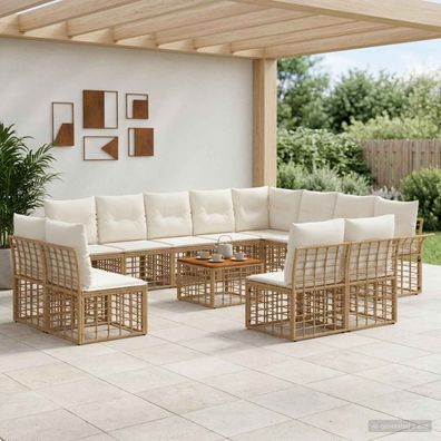 vidaXL Outdoor-Sofagarnitur 13 pcs Natürlich und Cremweiß Polyester