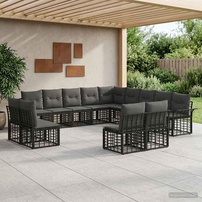 vidaXL Outdoor-Sofagarnitur 13 pcs Schwarz und Dunkelgrau Polyester
