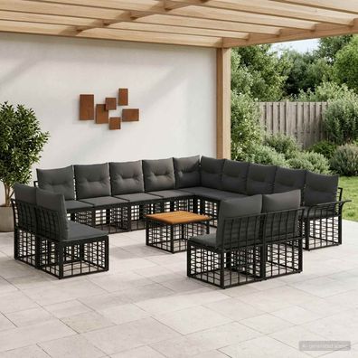 vidaXL Outdoor-Sofagarnitur 14 pcs Schwarz und Dunkelgrau Polyester