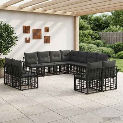 vidaXL Outdoor-Sofagarnitur 11 pcs Schwarz und Dunkelgrau Polyester