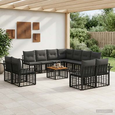 vidaXL Outdoor-Sofagarnitur 12 pcs Schwarz und Dunkelgrau Polyester