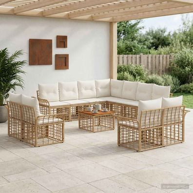 vidaXL Outdoor-Sofagarnitur 12 pcs Natürlich und Cremweiß Polyester