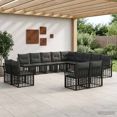vidaXL Outdoor-Sofagarnitur 13 pcs Schwarz und Dunkelgrau Polyester