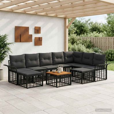 vidaXL Outdoor-Sofagarnitur 10 pcs Schwarz und Dunkelgrau Polyester