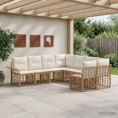vidaXL Outdoor-Sofagarnitur 8 pcs Natürlich und Cremweiß Polyester