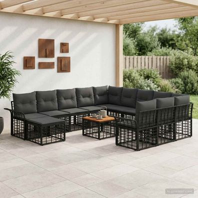 vidaXL Gartensofa-set 13-tlg. Schwarz und Dunkelgrau Poly Rattan