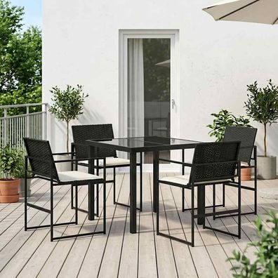 vidaXL Garten Essgruppe mit Kissen 5 pcs Schwarz und Creme Poly-Rattan