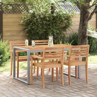 vidaXL Gartentisch Grau 140 x 80 x 75 cm Massivholz Akazie