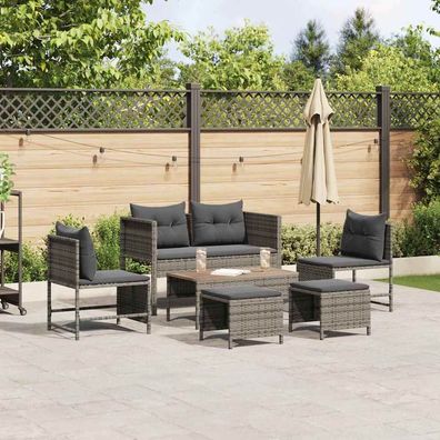 vidaXL Gartensofa-set mit Kissen 6 pcs Grau und Dunkelgrau Poly-Rattan