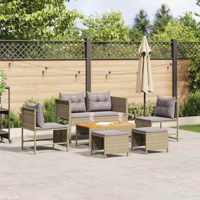 vidaXL Gartensofa-set mit Kissen 6 pcs Beige und Hellgrau Poly-Rattan