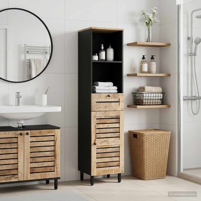 vidaXL Badezimmerschrank mit Tür Braun und Schwarz 38 x 33,5 x 160 cm