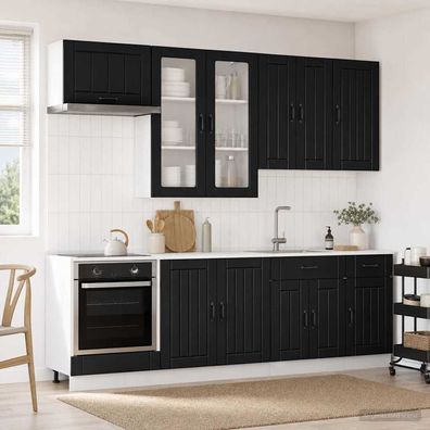 vidaXL Kücheneinheit LUCCA 8 pcs Schwarz Holzwerkstoff