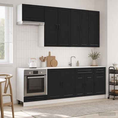 vidaXL Kücheneinheit PORTO 8 pcs Schwarz Holzwerkstoff